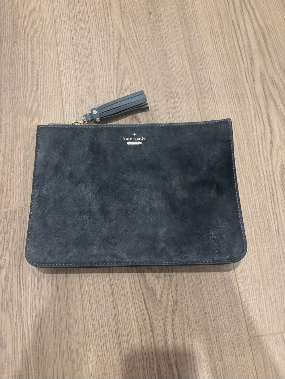 kate spade grey Leather Tassel Zip Pouch
